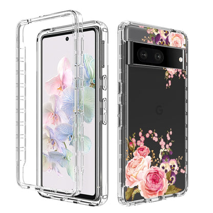 For Google Pixel 7 PC+TPU Transparent Painted Phone Case(Pink Rose) - Mobile Accessories by buy2fix | Online Shopping UK | buy2fix