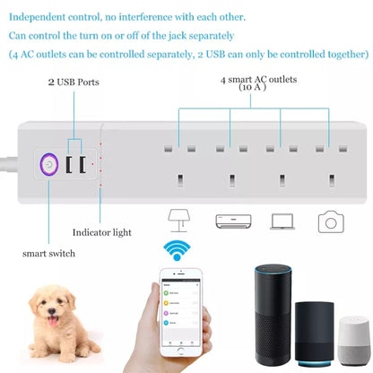 ZigBee 10A SM-SO306-K 4 Holes + 2 USB Multi-purpose Smart Power Strip, UK Plug - Consumer Electronics by buy2fix | Online Shopping UK | buy2fix