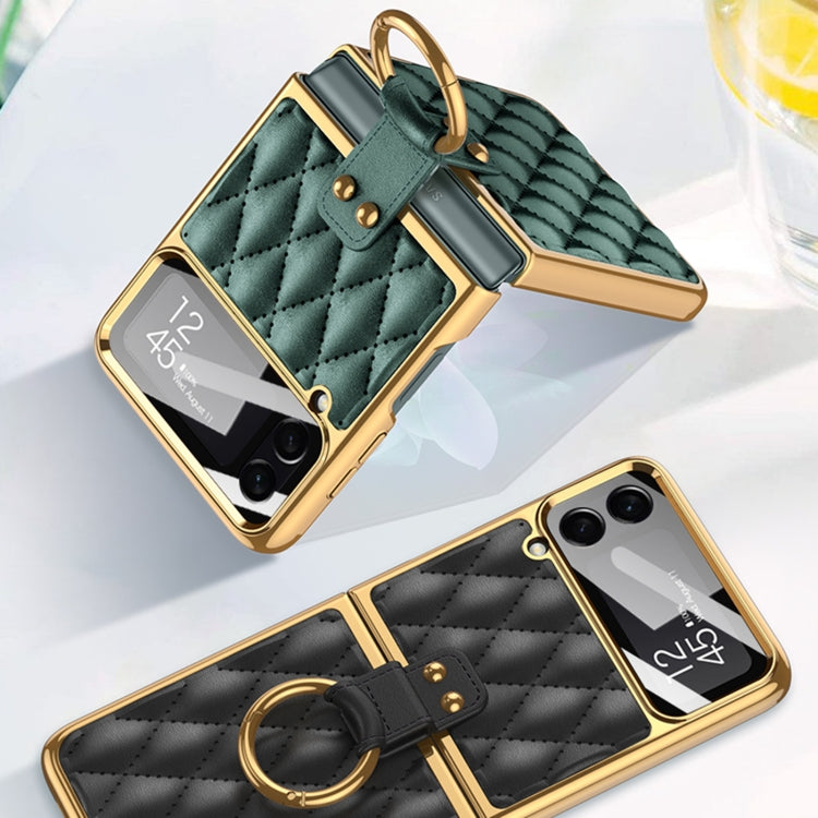 For Samsung Galaxy Z Flip4 GKK Integrated Plating + Leather Phone Case with Ring(Black) - Galaxy Z Flip4 5G Cases by GKK | Online Shopping UK | buy2fix
