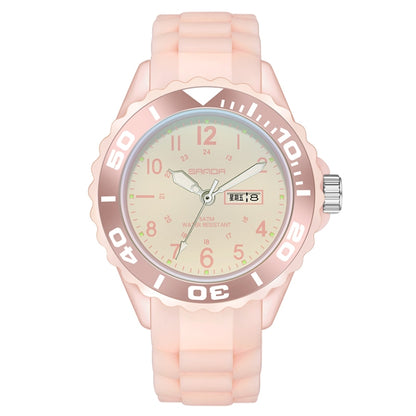 SANDA 1053 Womens TPU Strap Dual Display Waterproof Electronic Watch(Sakura Powder) - Silicone Strap Watches by SANDA | Online Shopping UK | buy2fix