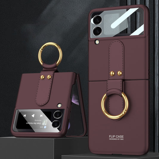 For Samsung Galaxy Z Flip4 GKK Ultra-thin PC Full Coverage Phone Flip Case with Ring Holder(Wine Red) - Galaxy Z Flip4 5G Cases by GKK | Online Shopping UK | buy2fix