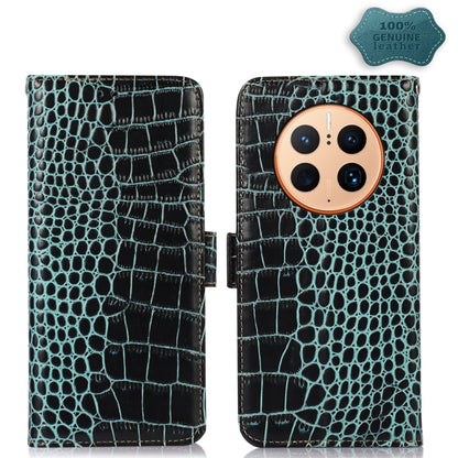 For Huawei Mate 50 Pro Crocodile Top Layer Cowhide Leather Phone Case(Green) - Huawei Cases by buy2fix | Online Shopping UK | buy2fix