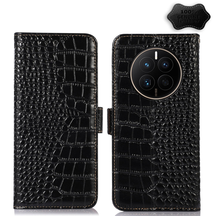 For Huawei Mate 50 Crocodile Top Layer Cowhide Leather Phone Case(Black) - Huawei Cases by buy2fix | Online Shopping UK | buy2fix