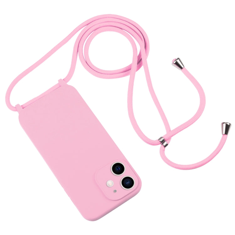 For iPhone 12 Crossbody Lanyard Liquid Silicone Case(Pink) - iPhone 12 / 12 Pro Cases by buy2fix | Online Shopping UK | buy2fix