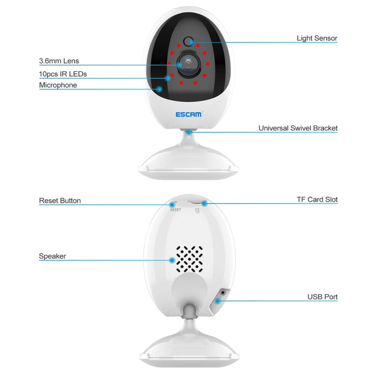 ESCAM QF006 3MP 1296P HD Indoor Wireless PTZ IP Camera IR Night Vision AI Humanoid Detection Home Security CCTV Monitor, Plug Type:UK Plug(White) - Mini Camera by ESCAM | Online Shopping UK | buy2fix