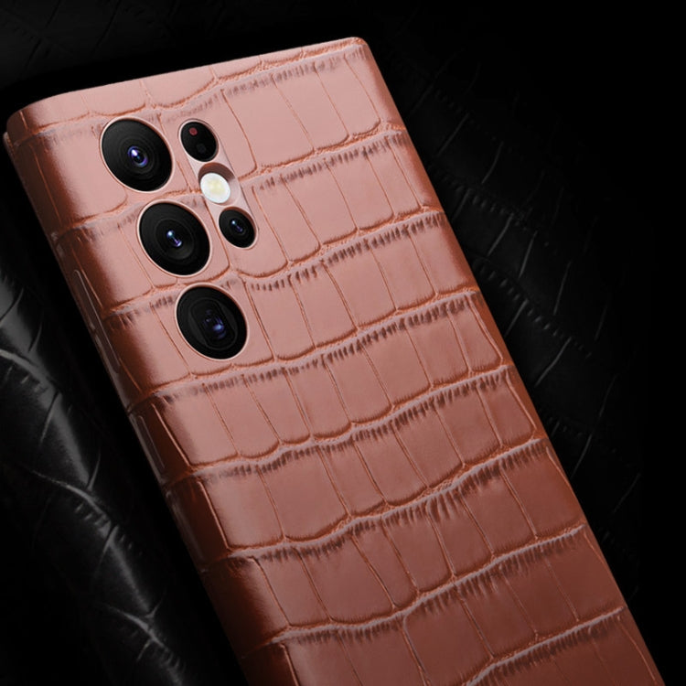 For Samsung Galaxy S22+ 5G QIALINO Crocodile Pattern Genuine Leather Phone Case(Brown) - Galaxy S22+ 5G Cases by QIALINO | Online Shopping UK | buy2fix