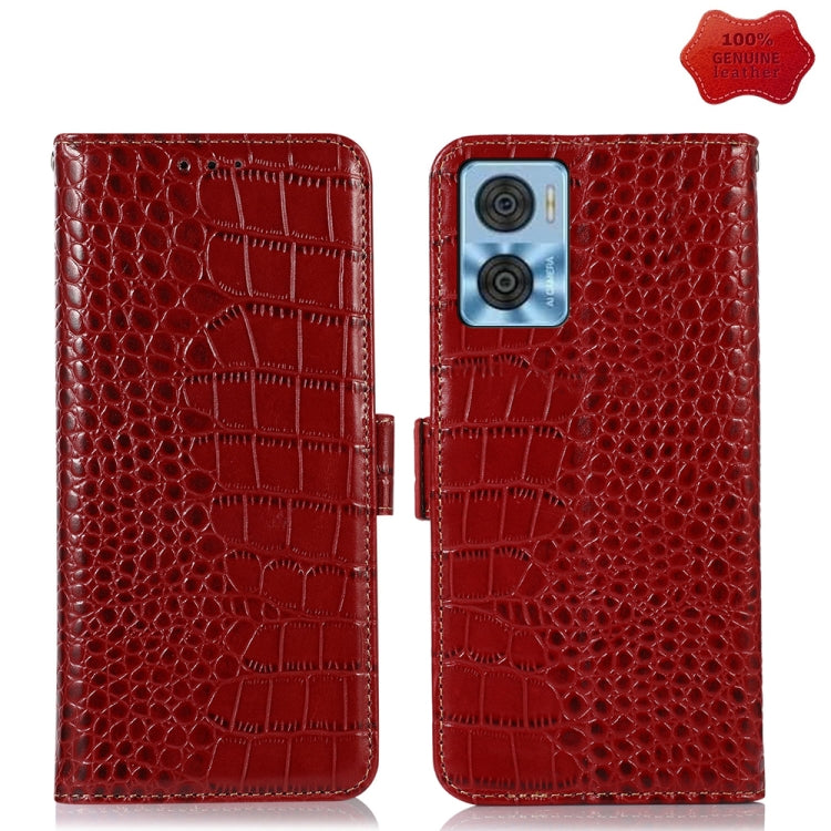 For Motorola Moto E22/E22i Crocodile Top Layer Cowhide Leather Phone Case(Red) - Motorola Cases by buy2fix | Online Shopping UK | buy2fix