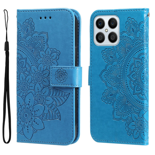 For Honor X8 5G / X6 7-petal Flowers Embossing Leather Phone Case(Blue) - Honor Cases by buy2fix | Online Shopping UK | buy2fix