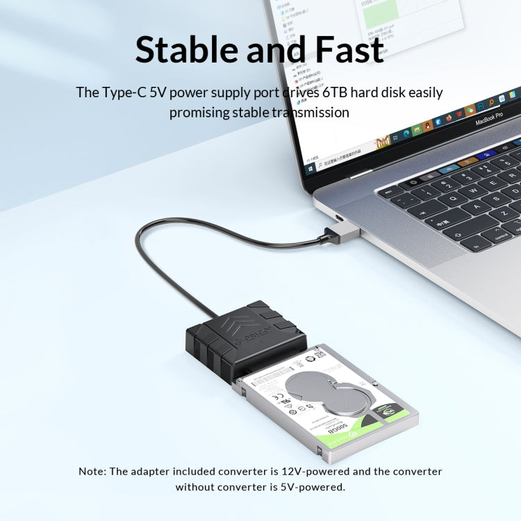 ORICO UTS1 Type-C / USB-C USB 3.0 2.5-inch SATA HDD Adapter with 12V 2A Power Adapter, Cable Length:0.5m(UK Plug) - USB to IDE / SATA by ORICO | Online Shopping UK | buy2fix