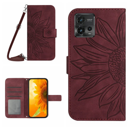 For Motorola Moto G72 5G Skin Feel Sun Flower Pattern Flip Leather Phone Case with Lanyard(Wine Red) - Motorola Cases by buy2fix | Online Shopping UK | buy2fix