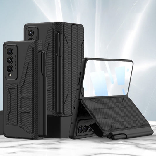 For Samsung Galaxy Z Fold4 GKK Integrated Flip Phone Case with Detachable Pen Holder(Carbon Fiber) - Galaxy Z Fold4 5G Cases by GKK | Online Shopping UK | buy2fix