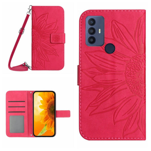 For TCL 30 SE/30E/306/305 Skin Feel Sun Flower Pattern Flip Leather Phone Case with Lanyard(Rose Red) - More Brand by buy2fix | Online Shopping UK | buy2fix