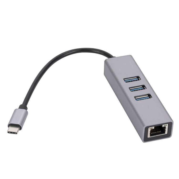 SL-030 USB-C / Type-C to Gigabit Ethernet RJ45 & 3 x USB 3.0 Adapter Converter HUB(Grey) - Computer & Networking by buy2fix | Online Shopping UK | buy2fix