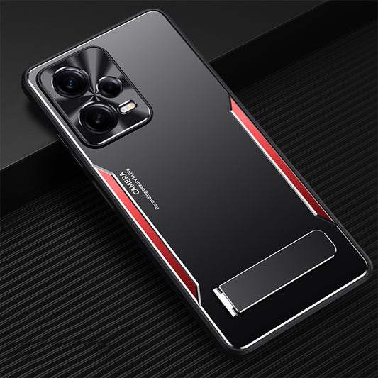 For Xiaomi Redmi Note 12 Pro 5G China Blade Series TPU + Titanium Alloy Phone Case with Holder(Black Red) - Note 12 Pro Cases by buy2fix | Online Shopping UK | buy2fix