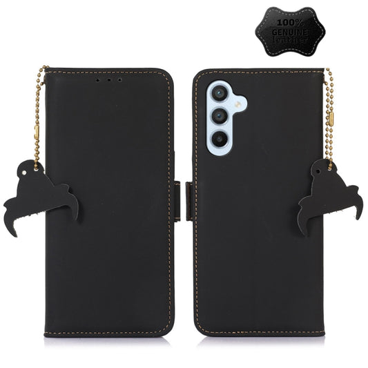 For Samsung Galaxy S22 5G Genuine Leather Magnetic RFID Leather Phone Case(Black) - Galaxy S22 5G Cases by buy2fix | Online Shopping UK | buy2fix