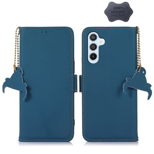 For Samsung Galaxy S23 5G Genuine Leather Magnetic RFID Leather Phone Case(Blue) - Galaxy S23 5G Cases by buy2fix | Online Shopping UK | buy2fix