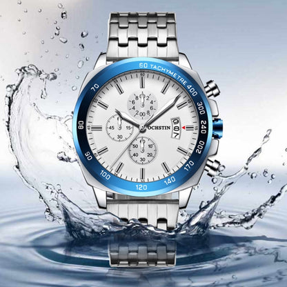 OCHSTIN 7079 Multifunctional Quartz Waterproof Luminous Steel Strap Men Watch(Silver Blue 01) - Metal Strap Watches by OCHSTIN | Online Shopping UK | buy2fix