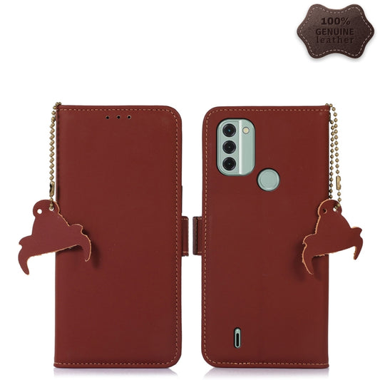 For Nokia C31 Genuine Leather Magnetic RFID Leather Phone Case(Coffee) - Nokia Cases by buy2fix | Online Shopping UK | buy2fix
