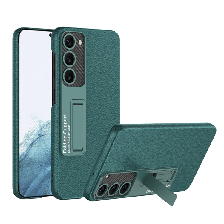 For Samsung Galaxy S23 5G GKK Plain Leather Shockproof Phone Case with Holder(Forest Green) - Galaxy S23 5G Cases by GKK | Online Shopping UK | buy2fix