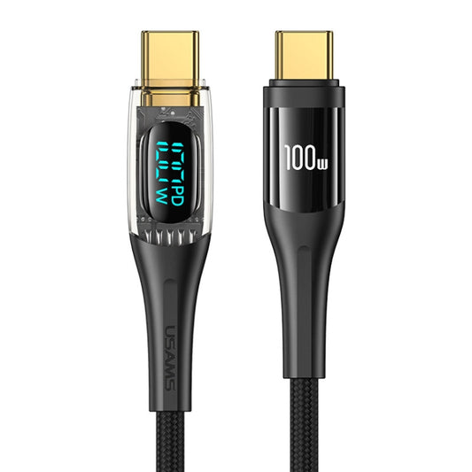 USAMS Type-C to Type-C PD100W Aluminum Alloy Transparent Digital Display Fast Charge Data Cable, Cable Length:1.2m(Black) -  by USAMS | Online Shopping UK | buy2fix