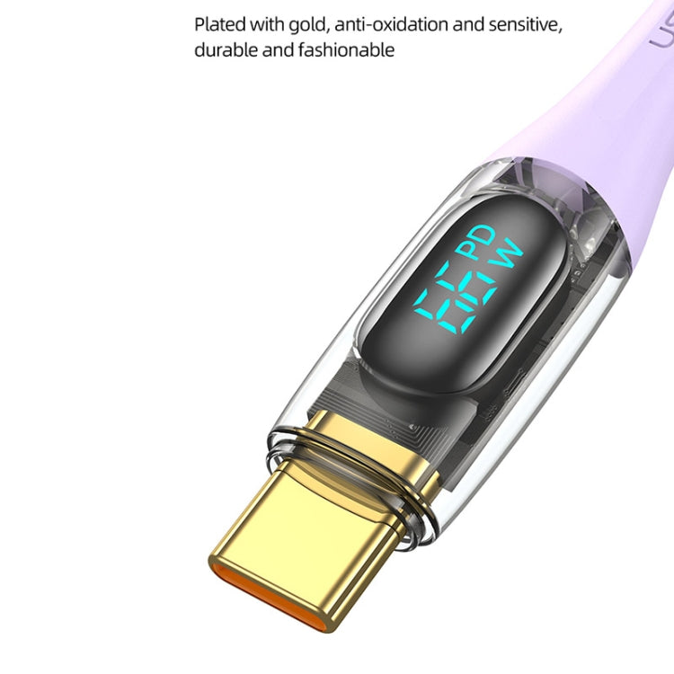 USAMS USB to Type-C 66W Aluminum Alloy Transparent Digital Display Fast Charge Data Cable, Cable Length:2m(Black) -  by USAMS | Online Shopping UK | buy2fix