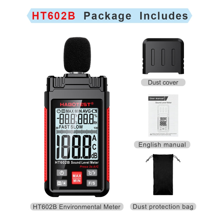 HABOTEST HT602B Multifunctional Digital Display Noise Decibel Tester - Light & Sound Meter by HABOTEST | Online Shopping UK | buy2fix