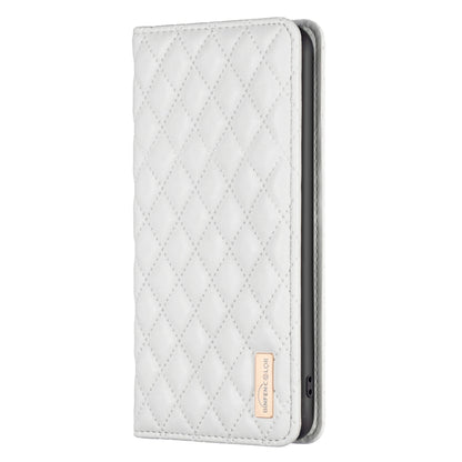 For Xiaomi Redmi 12C Diamond Lattice Magnetic Leather Flip Phone Case(White) - Xiaomi Cases by buy2fix | Online Shopping UK | buy2fix