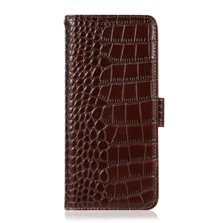 For Motorola Moto E13 4G 2023 Crocodile Top Layer Cowhide RFID Leather Phone Case(Brown) - Motorola Cases by buy2fix | Online Shopping UK | buy2fix