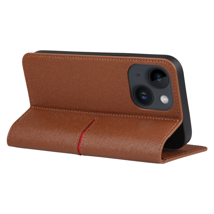 For iPhone 14 GEBEI Top-grain Horizontal Flip Leather Phone Case(Brown) - iPhone 14 Cases by GEBEI | Online Shopping UK | buy2fix