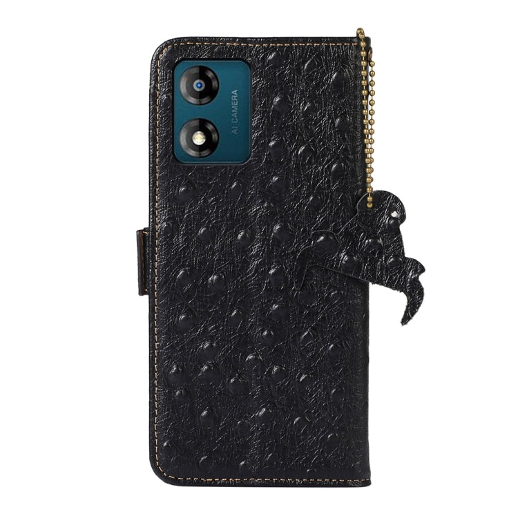 For Motorola Moto E13 4G 2023 Ostrich Pattern Genuine Leather RFID Phone Case(Black) - Motorola Cases by buy2fix | Online Shopping UK | buy2fix