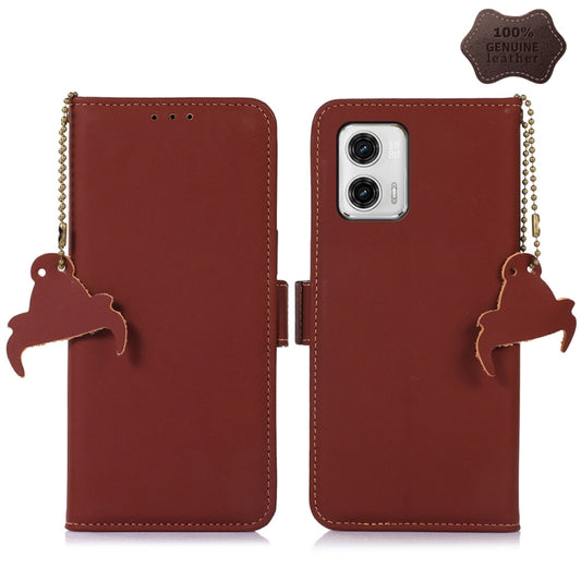 For Motorola Moto G73 5G Genuine Leather Magnetic RFID Leather Phone Case(Coffee) - Motorola Cases by buy2fix | Online Shopping UK | buy2fix