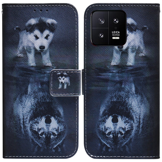 For Xiaomi 13 5G Coloured Drawing Flip Leather Phone Case(Wolf and Dog) - 13 Cases by buy2fix | Online Shopping UK | buy2fix