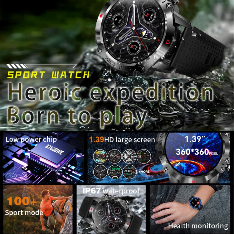 K10 1.39 inch IP67 Waterproof Smart Watch, Support Heart Rate / Sleep Monitoring(Black Blue) - Smart Wear by buy2fix | Online Shopping UK | buy2fix