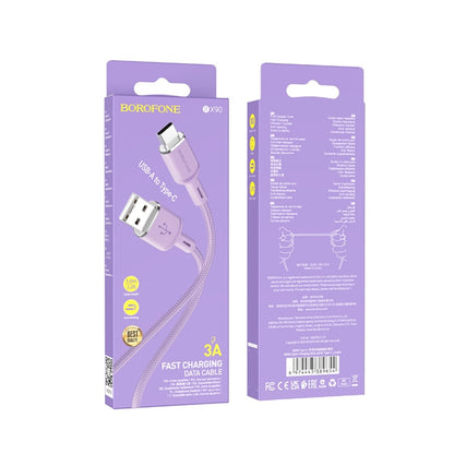Borofone BX90 USB to Type-C Cyber 3A Charging Data Cable, Length:1m(Purple) -  by Borofone | Online Shopping UK | buy2fix