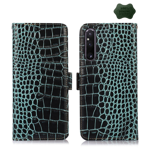 For Sony Xperia 1 V Crocodile Top Layer Cowhide Leather Phone Case(Green) - Sony Cases by buy2fix | Online Shopping UK | buy2fix