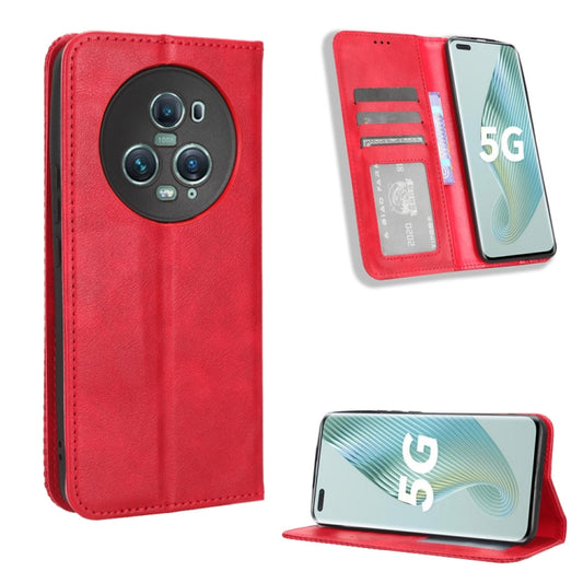 For Honor Magic5 Pro Magnetic Buckle Retro Texture Leather Phone Case(Red) - Honor Cases by buy2fix | Online Shopping UK | buy2fix