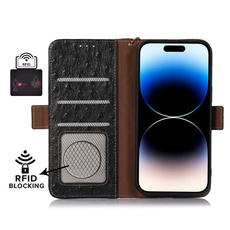For Nokia G22 4G Ostrich Pattern Genuine Leather RFID Phone Case(Black) - Nokia Cases by buy2fix | Online Shopping UK | buy2fix