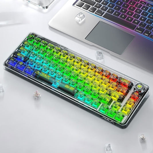 AULA F68 Transparent Customized Wired/Wireless/Bluetooth Three Model RGB Pluggable Mechanical Keyboard(Black Transparent) -  by AULA | Online Shopping UK | buy2fix