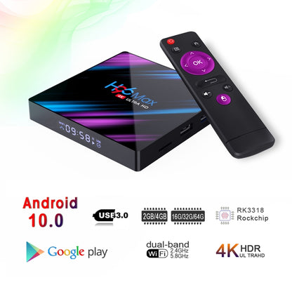 H96 Max-3318 4K Ultra HD Android TV Box with Remote Controller, Android 10.0, RK3318 Quad-Core 64bit Cortex-A53, 4GB+32GB, Support TF Card / USBx2 / AV / Ethernet, Plug Specification:EU Plug - Consumer Electronics by buy2fix | Online Shopping UK | buy2fix