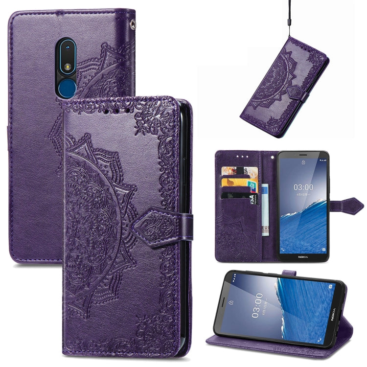 For Nokia C3 Mandala Flower Embossed Leather Phone Case(Purple) - Nokia Cases by buy2fix | Online Shopping UK | buy2fix