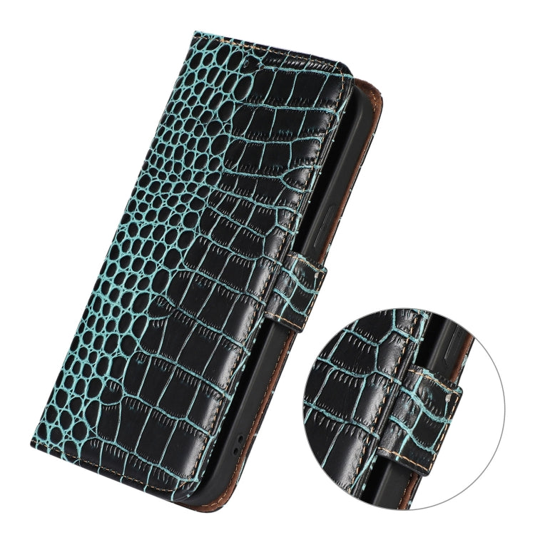 For Motorola Moto G14 4G Crocodile Top Layer Cowhide Leather Phone Case(Green) - Motorola Cases by buy2fix | Online Shopping UK | buy2fix