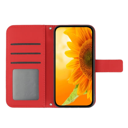 For Sony Xperia 1 V HT04 Skin Feel Sun Flower Embossed Flip Leather Phone Case with Lanyard(Red) - Sony Cases by buy2fix | Online Shopping UK | buy2fix