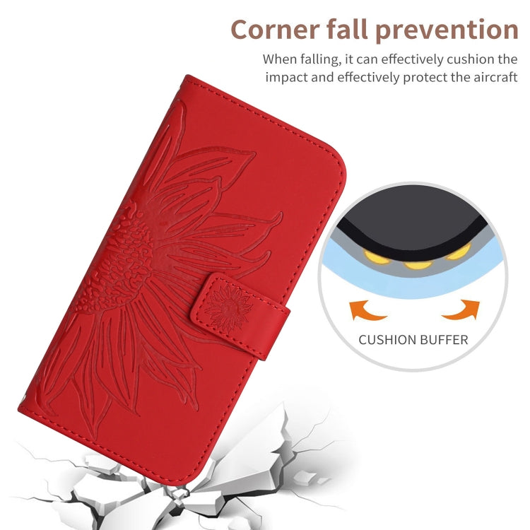 For Sony Xperia 1 V HT04 Skin Feel Sun Flower Embossed Flip Leather Phone Case with Lanyard(Red) - Sony Cases by buy2fix | Online Shopping UK | buy2fix