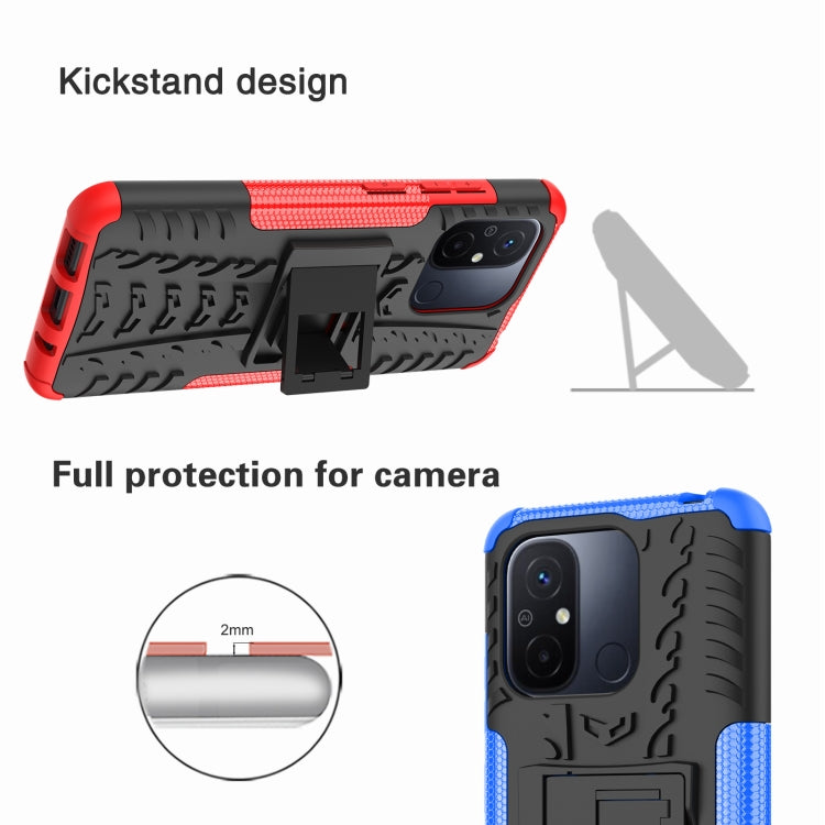 For Xiaomi Redmi 12C Tire Texture TPU + PC Phone Case with Holder(Blue) - Xiaomi Cases by buy2fix | Online Shopping UK | buy2fix