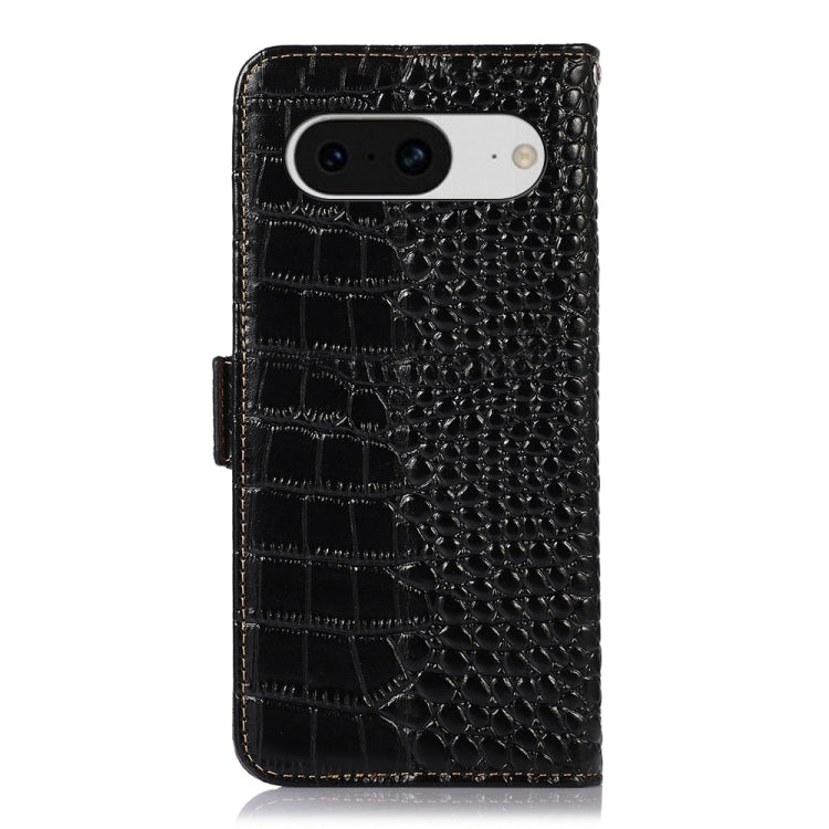 For Google Pixel 8 Crocodile Top Layer Cowhide Leather Phone Case(Black) - Google Cases by buy2fix | Online Shopping UK | buy2fix