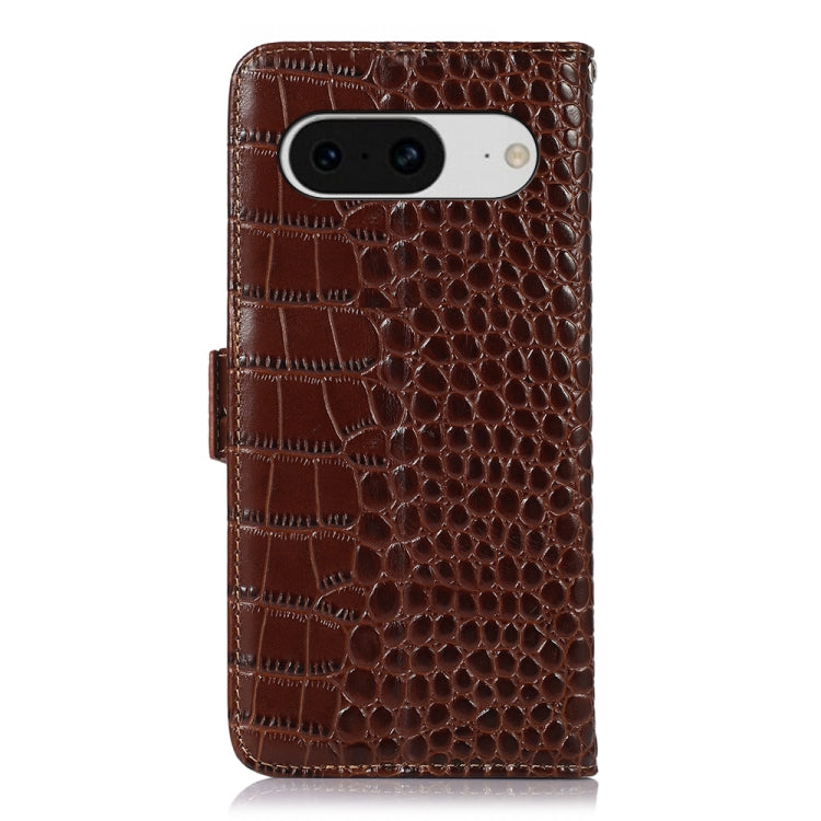 For Google Pixel 8 Crocodile Top Layer Cowhide Leather Phone Case(Brown) - Google Cases by buy2fix | Online Shopping UK | buy2fix