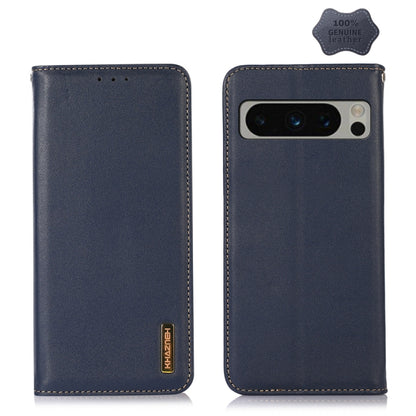 For Google Pixel 8 Pro KHAZNEH Nappa Top Layer Cowhide Leather Phone Case(Blue) - Google Cases by buy2fix | Online Shopping UK | buy2fix
