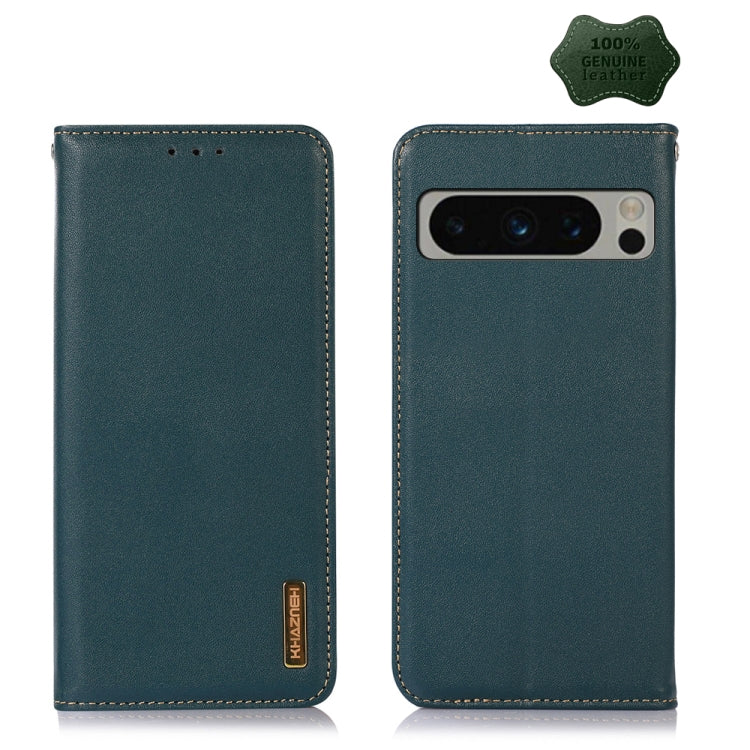 For Google Pixel 8 Pro KHAZNEH Nappa Top Layer Cowhide Leather Phone Case(Green) - Google Cases by buy2fix | Online Shopping UK | buy2fix