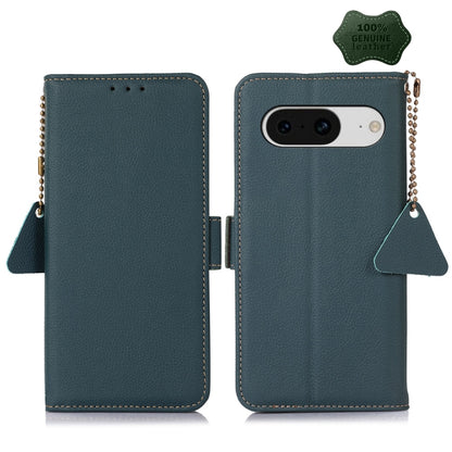 For Google Pixel 8 Side-Magnetic TJ Genuine Leather RFID Phone Case(Green) - Google Cases by buy2fix | Online Shopping UK | buy2fix