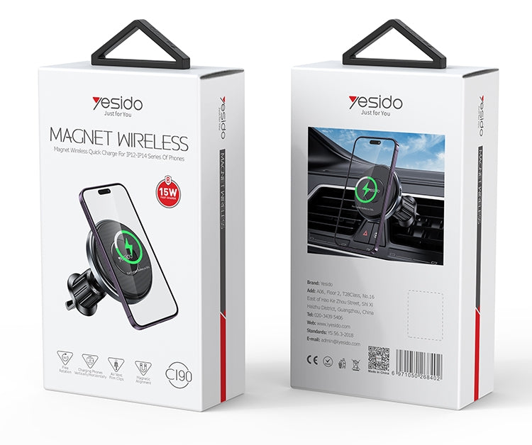 Yesido C190 15W Magsafe Magnetic Car Air Vent Wireless Charger(Black) - Wireless Charger Holders by Yesido | Online Shopping UK | buy2fix